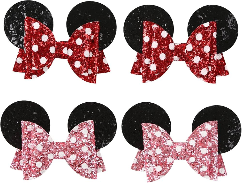 Mouse Ears Hair Bow Clips Polka Dot Barrettes for Girls Glitter Costume Accessories Birthday Part... | Amazon (US)