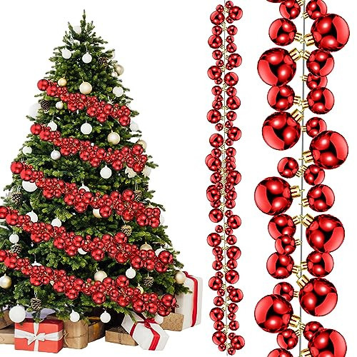 Geetery 29.5 Ft/350 Christmas Ball Garland Ball Ornament 3 Size Combo Christmas Bauble Garland Xmas Tree Bulb Decorations for Xmas Fireplace Party Indoor Outdoor Home Office Large Areas(Red) | Amazon (US)