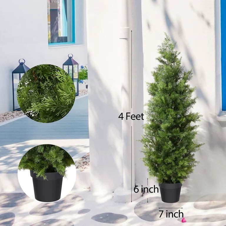 DR.Planzen Outdoor Artificial Topiary Cedar Tree 2Pack Fake Tree 4Ft UV Rated Potted Plants for P... | Walmart (US)