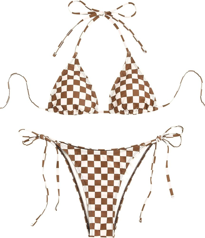 ZAFUL Womens Halter Bikini Sets Triangle 2 Piece Swimsuit High Cut Swimwear | Amazon (US)
