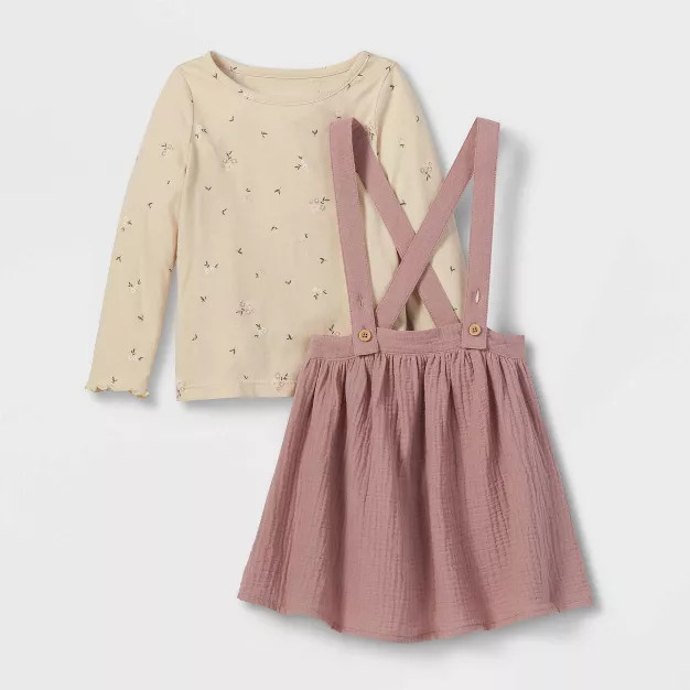 Grayson Collective Toddler Girls' Ribbed Long Sleeve Skirtall Set - Rose | Target