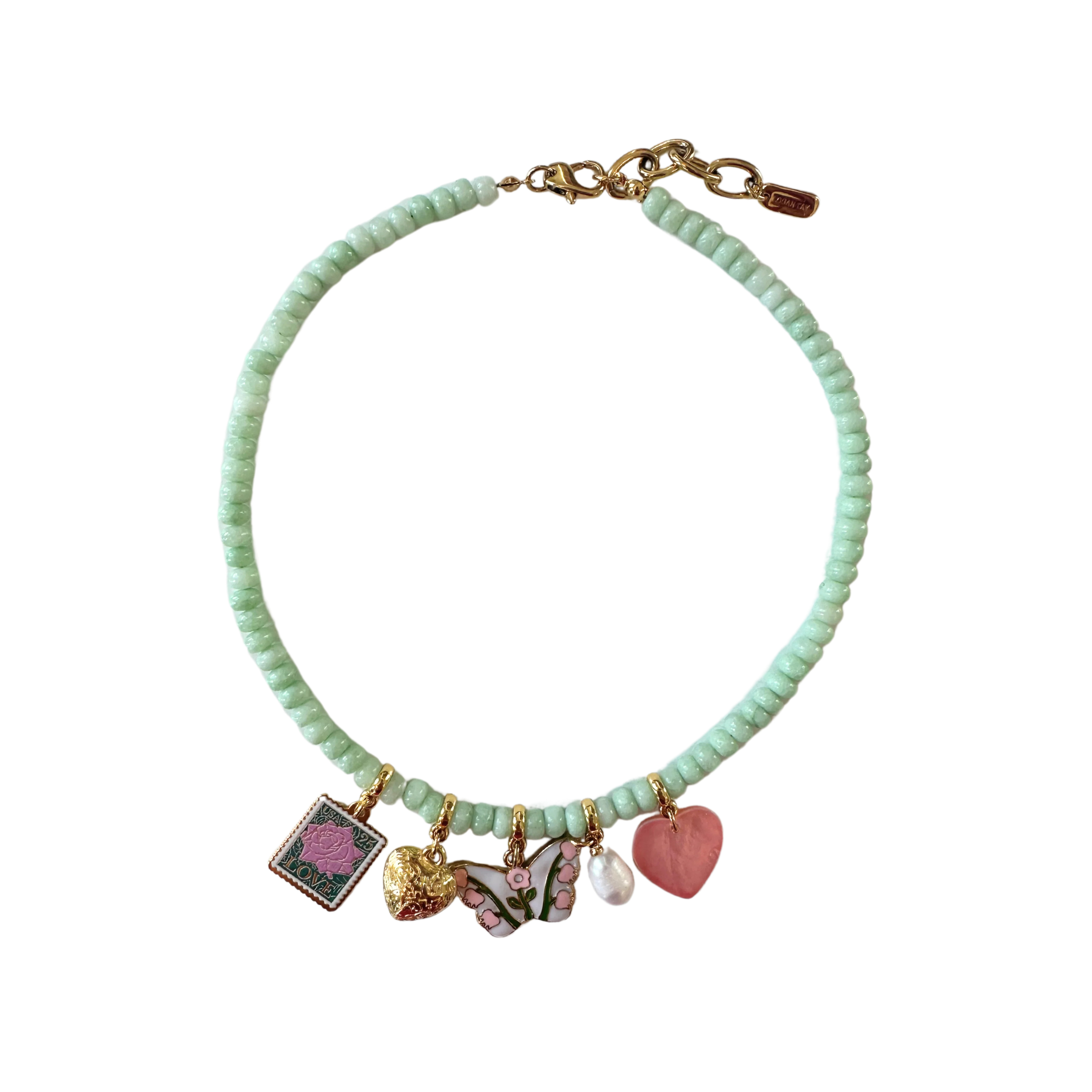 Aqua Beaded Spring Charm Necklace | Logan Tay