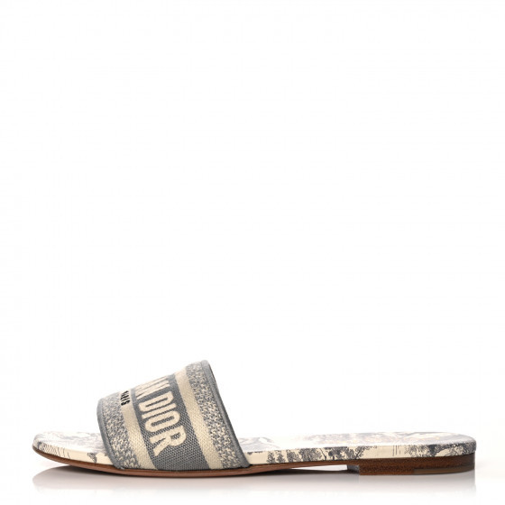CHRISTIAN DIOR Canvas Embroidered Dway Mules Slide Sandals 36 Grey Stone | Fashionphile