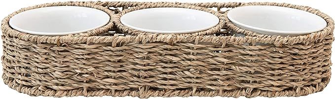 Creative Co-Op Hand-Woven Seagrass Basket with 6 oz. Ceramic Bowls, Set of 4 Tray, Natural, 4 | Amazon (US)