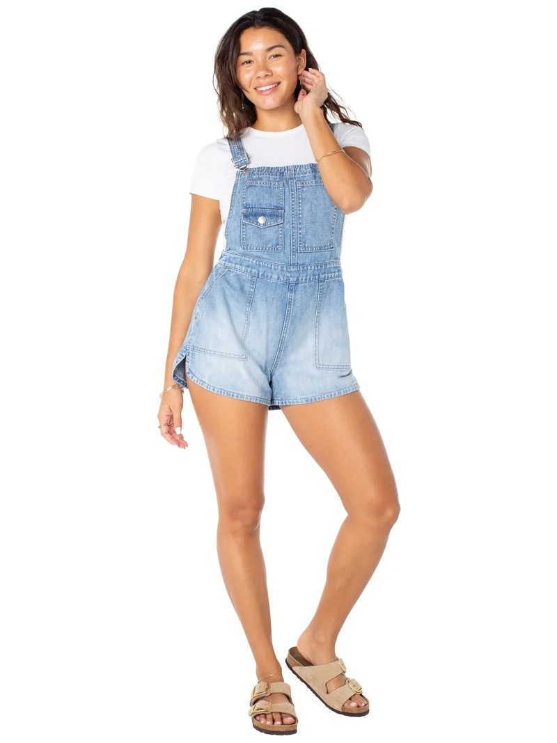 Celebrity Pink Women's Drapey Denim Dolphin Hem Shortalls, Sizes XS-XXXL | Walmart (US)