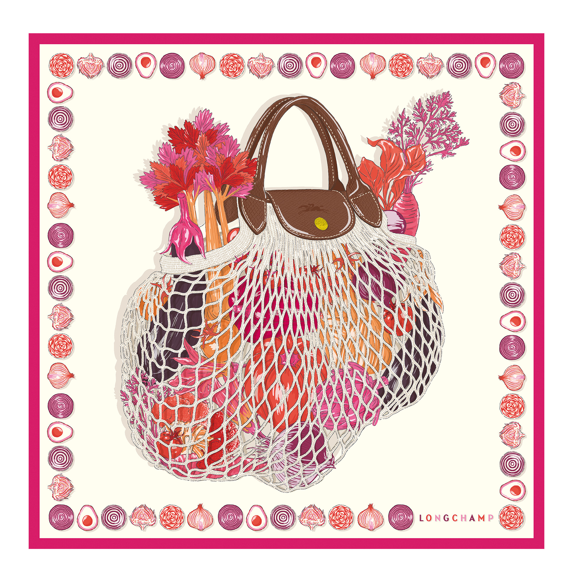 The Gourmet Mesh bag Silk scarf 70 Pink - Silk | Longchamp US | Longchamp
