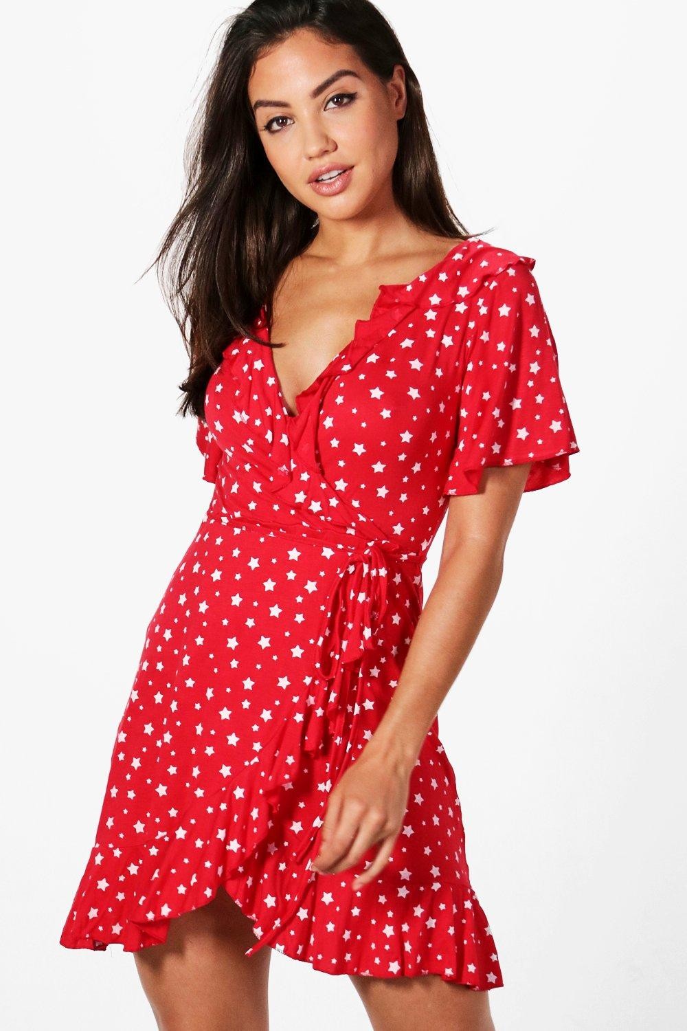 Brooke Star Wrap Tea Dress | Boohoo.com (US & CA)