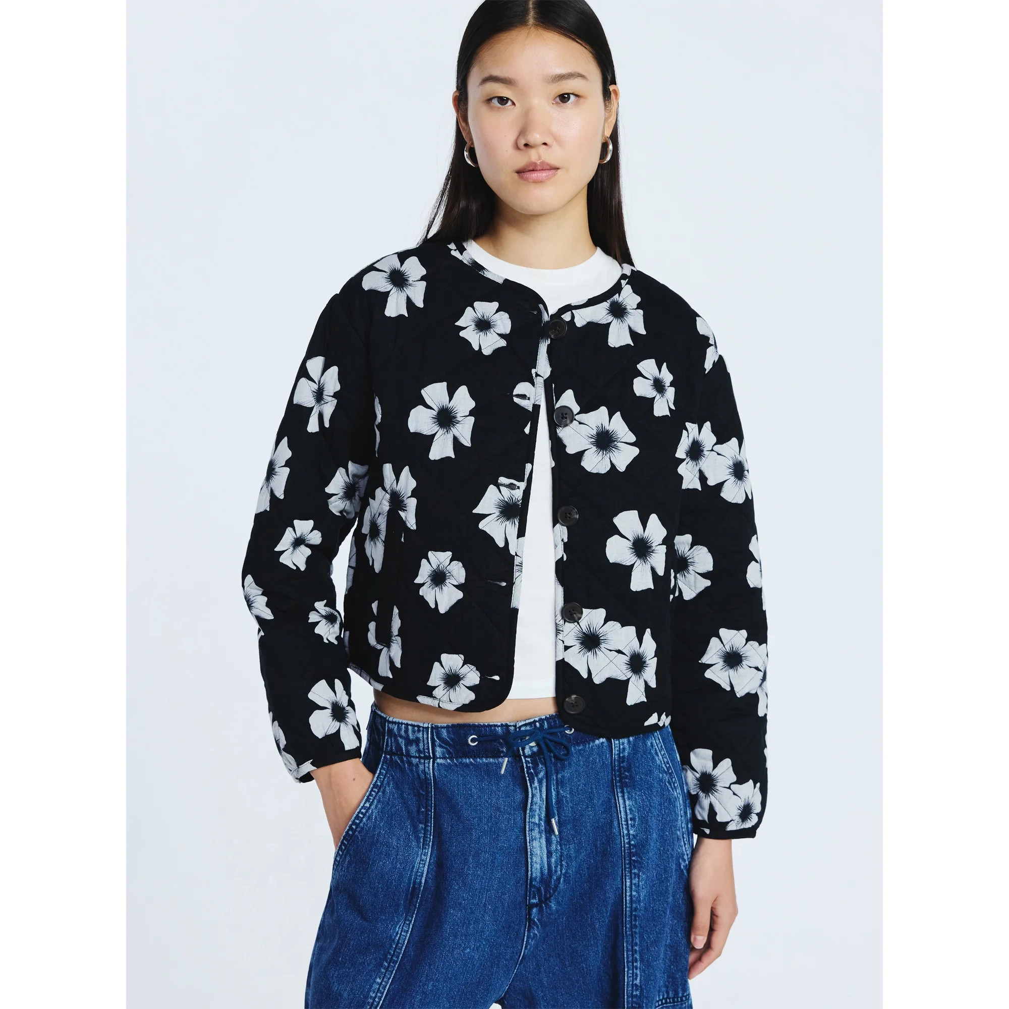 Scoop Women's Cotton Floral Print Quilted Jacket, Lightweight, Sizes XS-XXL | Walmart (US)