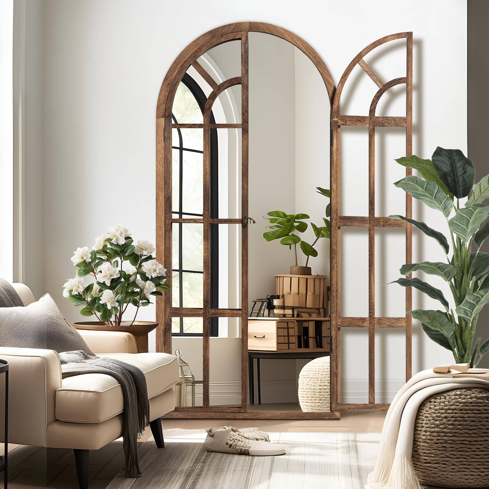 Neutypechic Window Mirror Arched Wood Mirror 71'' L*31'' W 71*31 - Brown | Walmart (US)