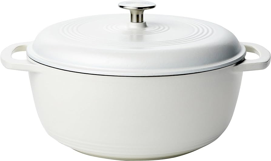 Amazon Basics Enameled Cast Iron Covered Round Dutch Oven, 6-Quart, Matte White | Amazon (US)