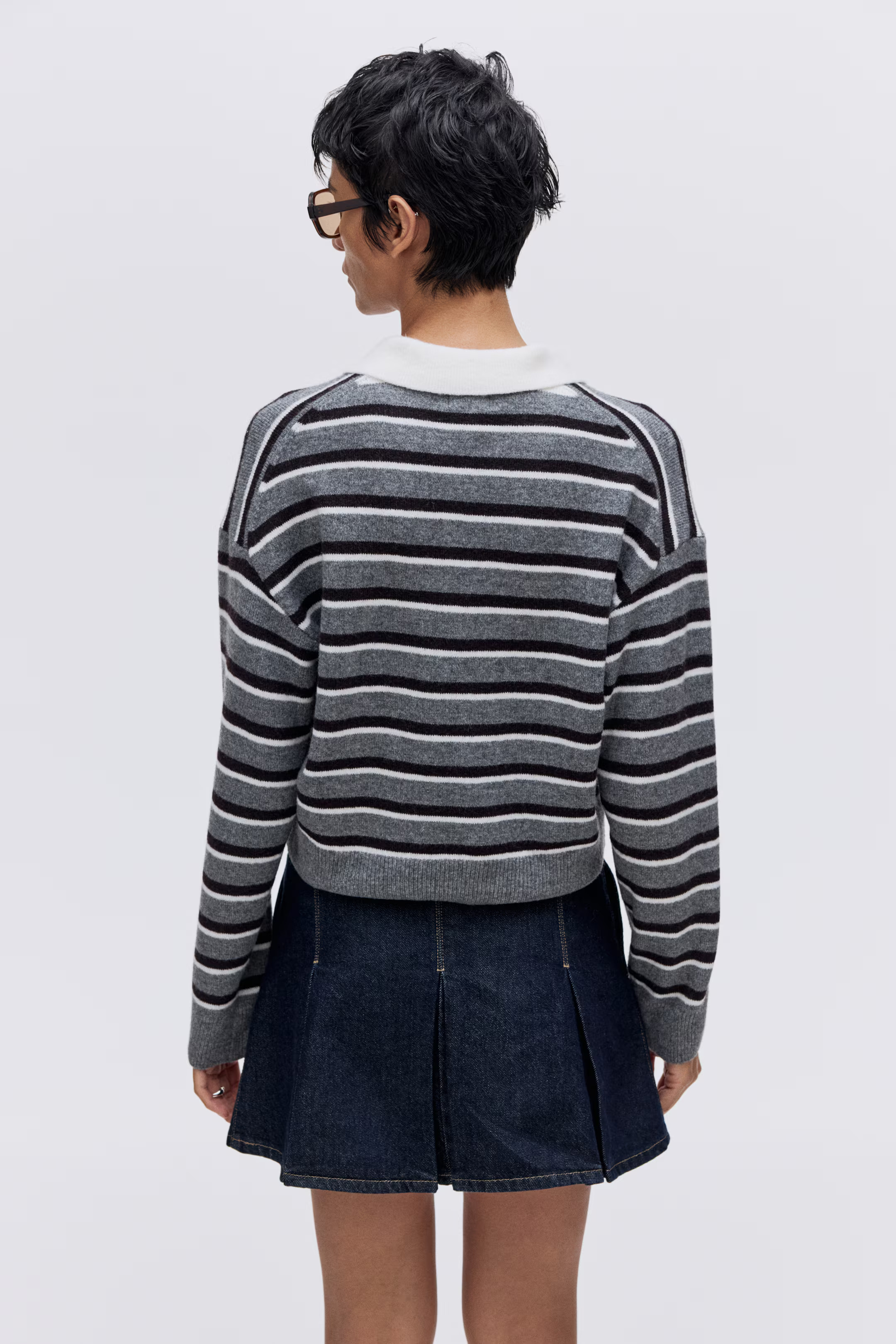 Oversized Polo Sweater - Gray melange/striped - Ladies | H&M US | H&M (US + CA)