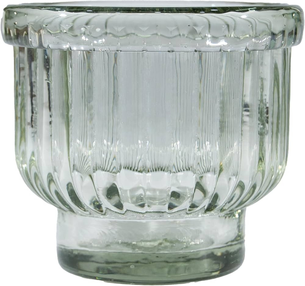 Creative Co-Op Hand-Blown Embossed Ribbed Glass Tealight/Votive Holder, Clear | Amazon (US)
