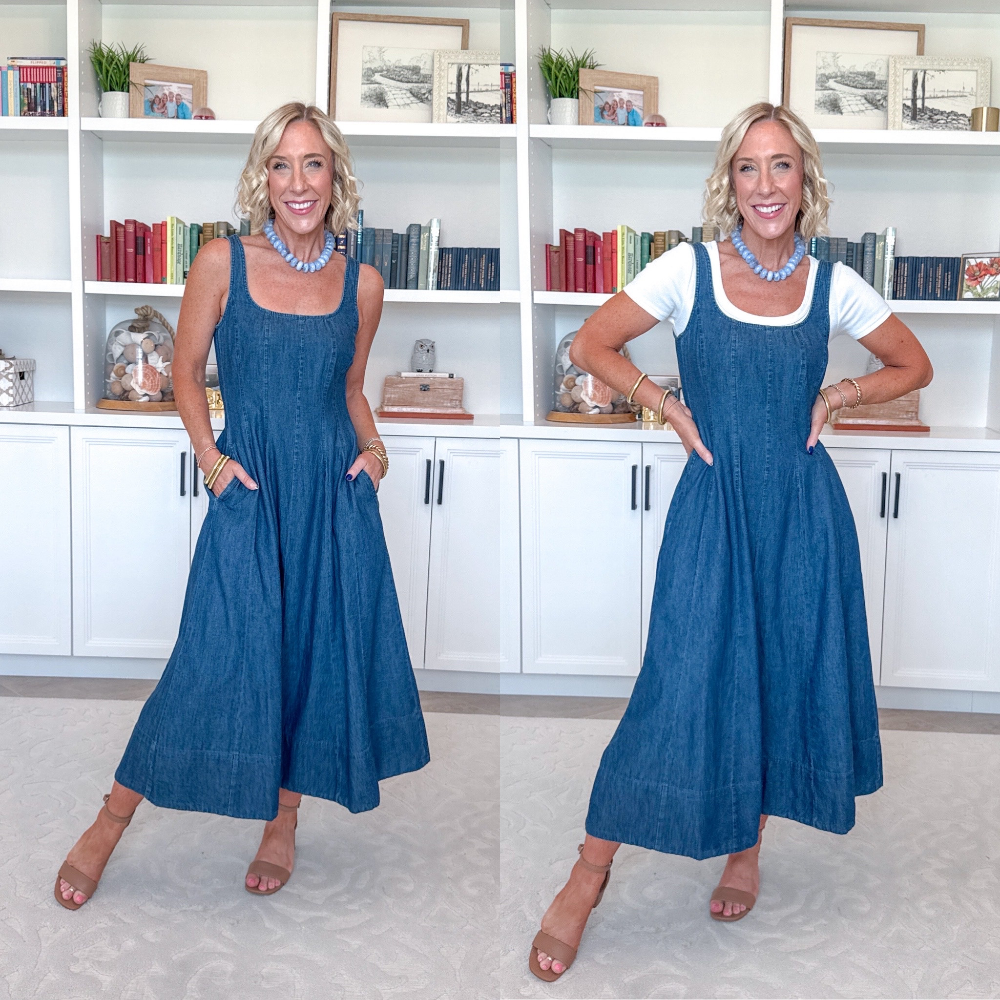 Walmart: unboxing - part 1 (dresses)  Denim Square Neck Midi Panel Dress - size XS. $36. 2 colors. * Ribbed Scoop Neck Tee - size XS. $12.98. 8 colors.