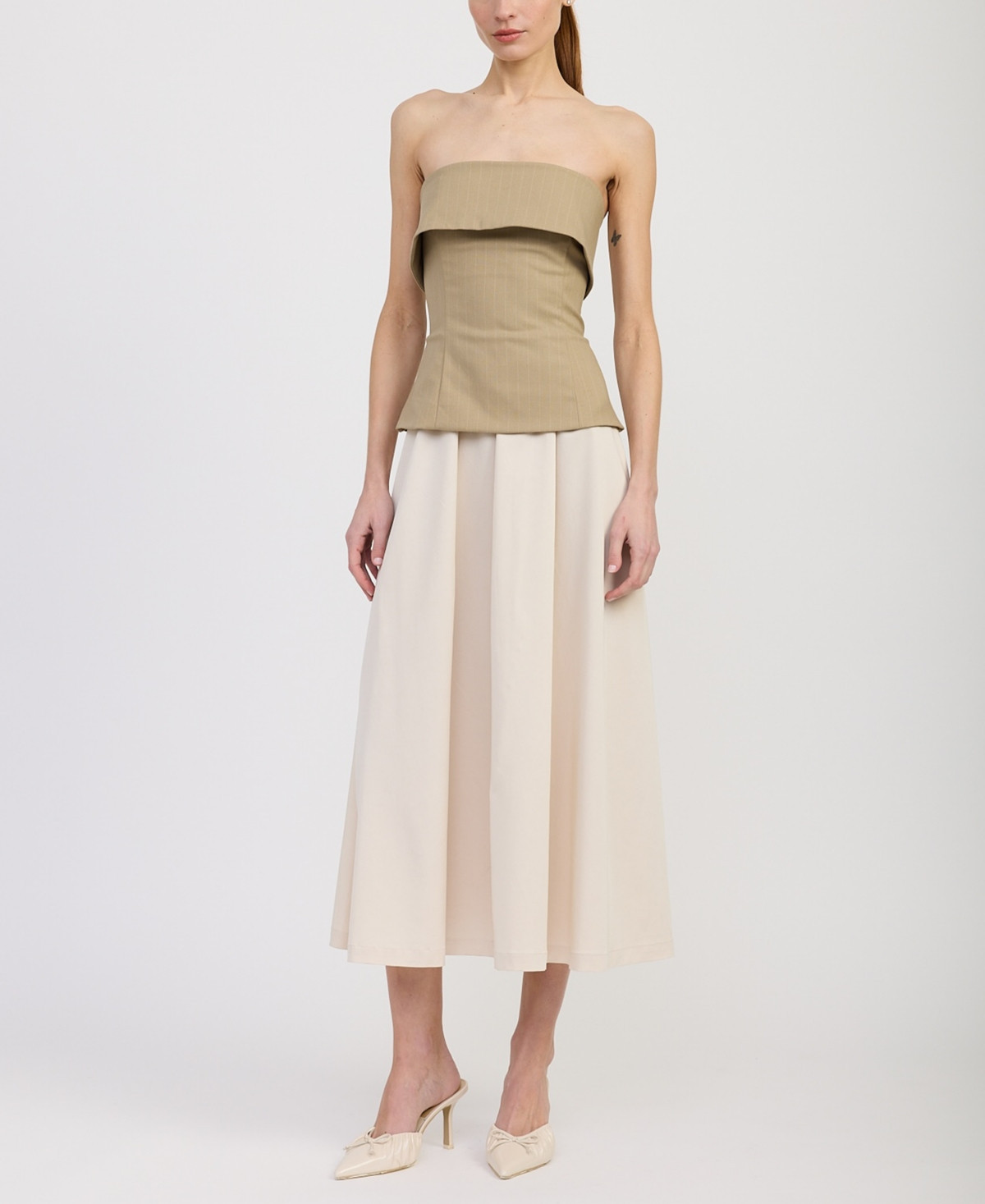 En Saison Women's Arden Mixed Media Strapless Sleeveless Dress - Taupe Ecru | Macy's