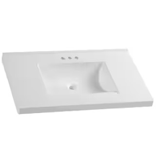 Glacier Bay 37 in. W x 22 in. D Cultured Marble White Rectangular Single Sink Vanity Top in White... | The Home Depot