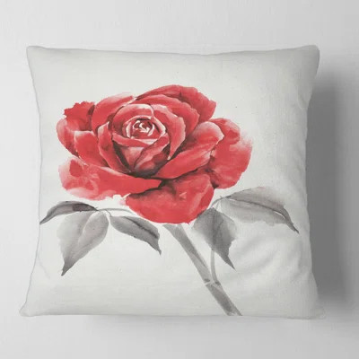 Vintage Red Rose Flower I - Traditional Printed Throw Pillow | Wayfair North America