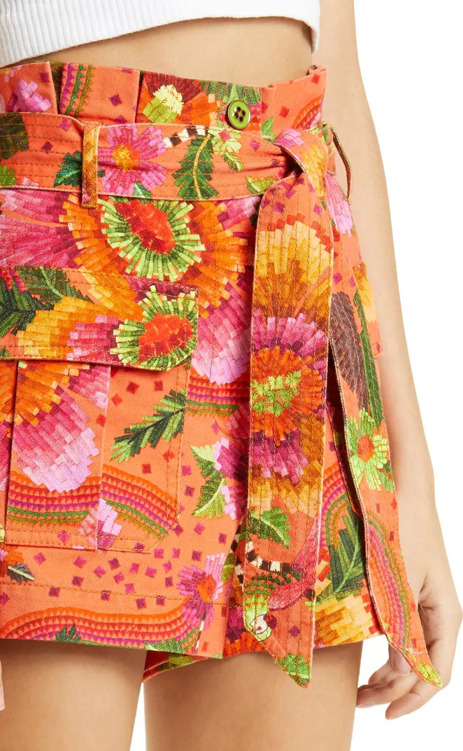 Blooming Garden Belted High Waist Cotton Shorts | Nordstrom