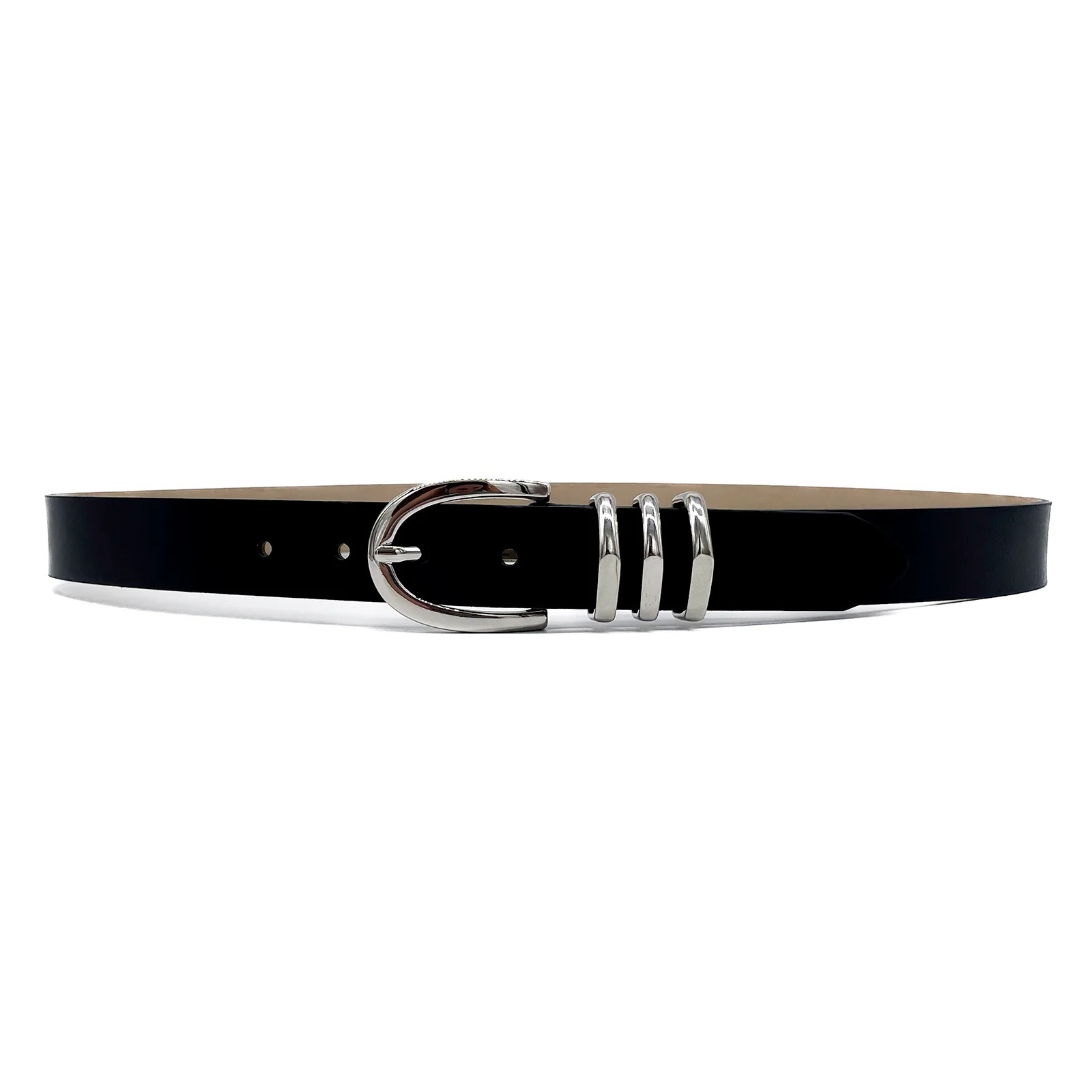 Noir - Classic Black Italian Leather Belt With Silver Buckle Set | Streets Ahead | Streets Ahead Inc