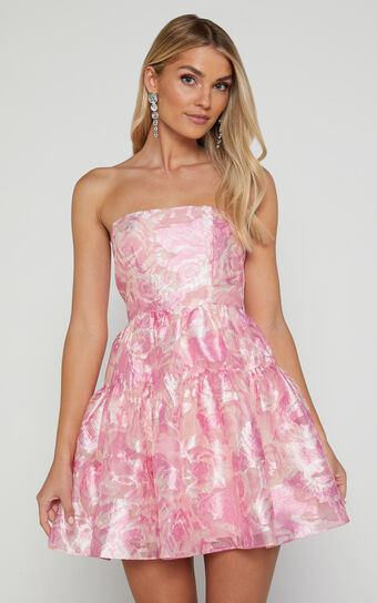 Lettie Mini Dress - Strapless Tiered Hem Dress in Pink | Showpo (ANZ)