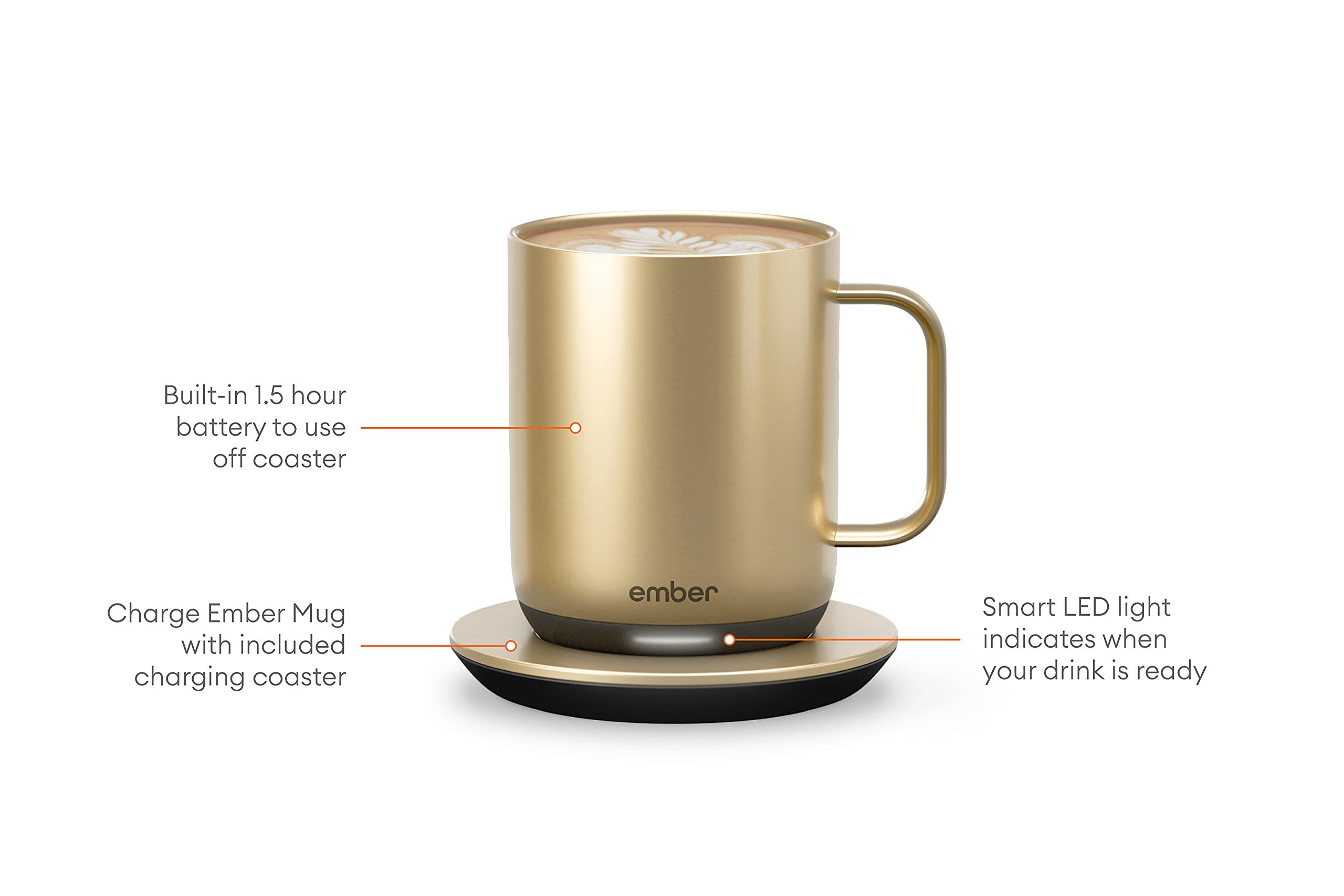 Ember Temperature Control Smart Mug 2, 10 oz, Gold, 1.5-hr Battery Life - App Controlled Heated Coff | Amazon (US)
