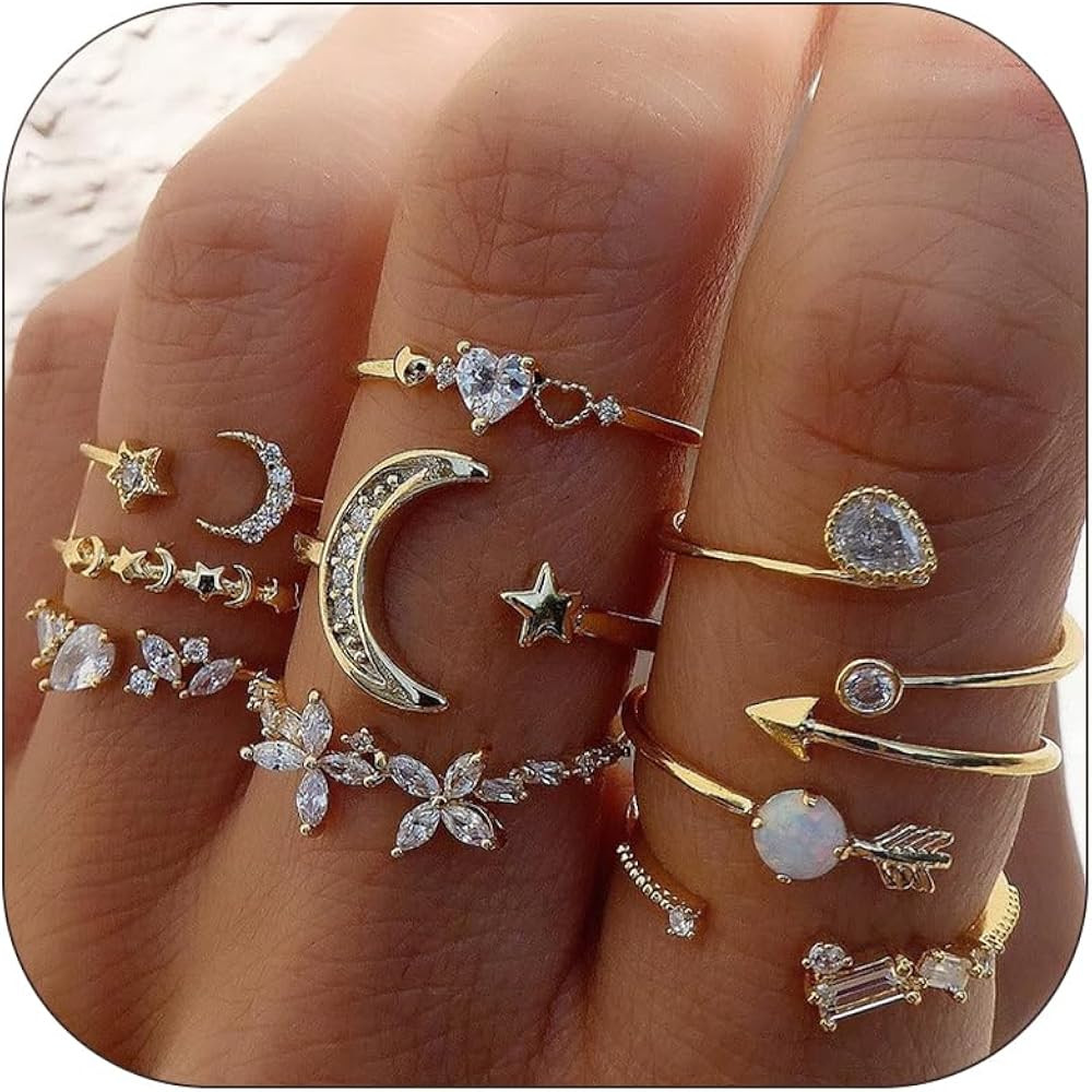 Gold Stackable Rings for Women Teen Girl Gifts Trendy Stuff Simple Star Moon Heart Knuckle Ring S... | Amazon (US)