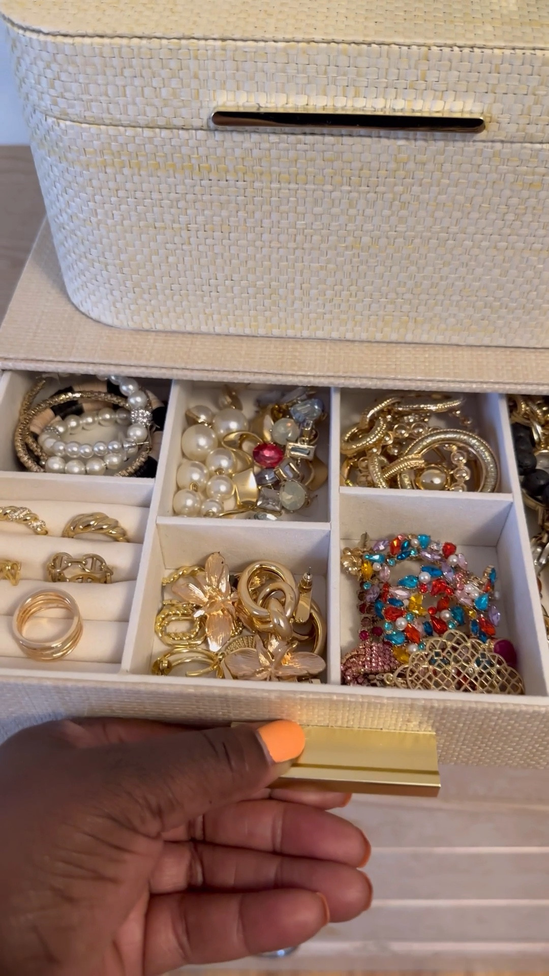 A jewelry organizer that holds a lot. I picked these up from @target and love the woven fabric and the fact that these organizers hold a lot of my earrings and necklaces plus they make my dresser look pretty. 

#LTKHome