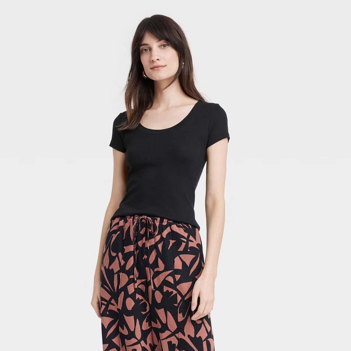 Women's Slim Fit Short Sleeve Ribbed Scoop Neck T-Shirt - A New Day™ | Target