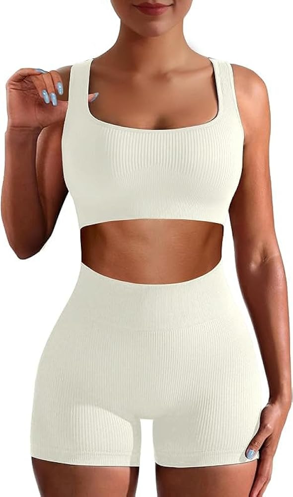 Workout Sets for Women Two Piece Sets for Women Summer Seamless Ribbed High Waist Leggings with S... | Amazon (US)