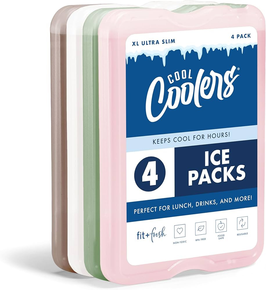 Cool Coolers by Fit & Fresh 4 Pack XL Slim Ice Packs, Quick Freeze Space Saving Reusable Ice Pack... | Amazon (US)