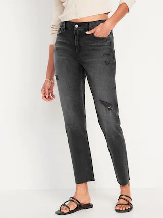 Mid-Rise Boyfriend Straight Ripped Black Jeans for Women | Old Navy (US)
