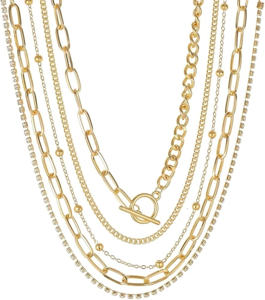 Gold Stacked Necklaces for Women - Simple Layered Gold Necklaces Trendy Stack Chain Necklace Jewe... | Amazon (US)