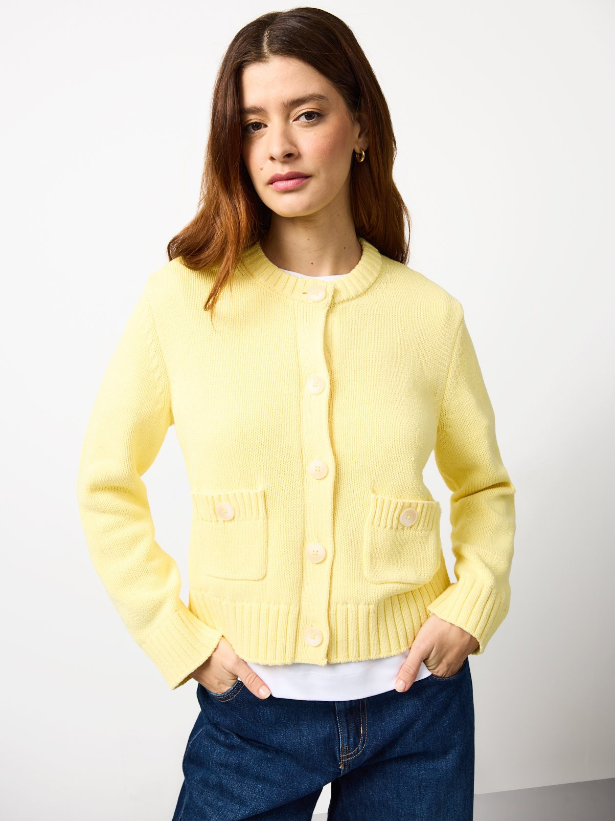 Yellow Boxy Contrast Button Cardigan | Tu Clothing