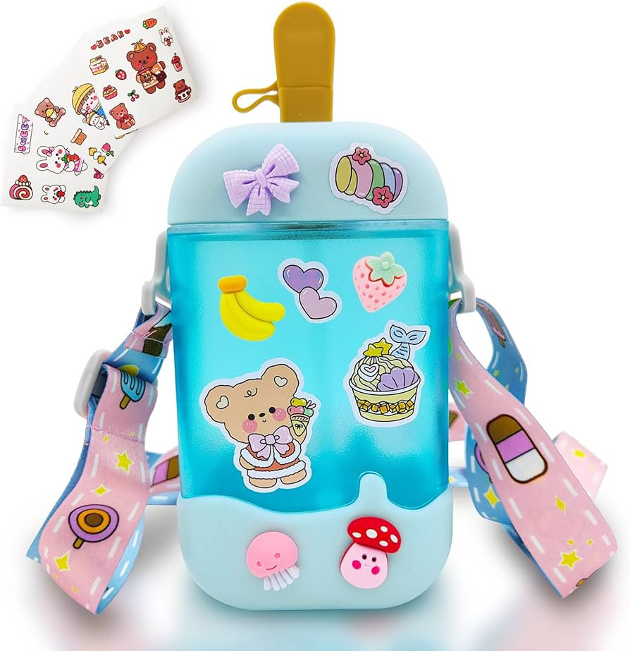 Kawaii Water Bottle Cute Popsicle Water Bottle with Straw, Kawaii Ice Cream Water Bottle with Adj... | Amazon (US)