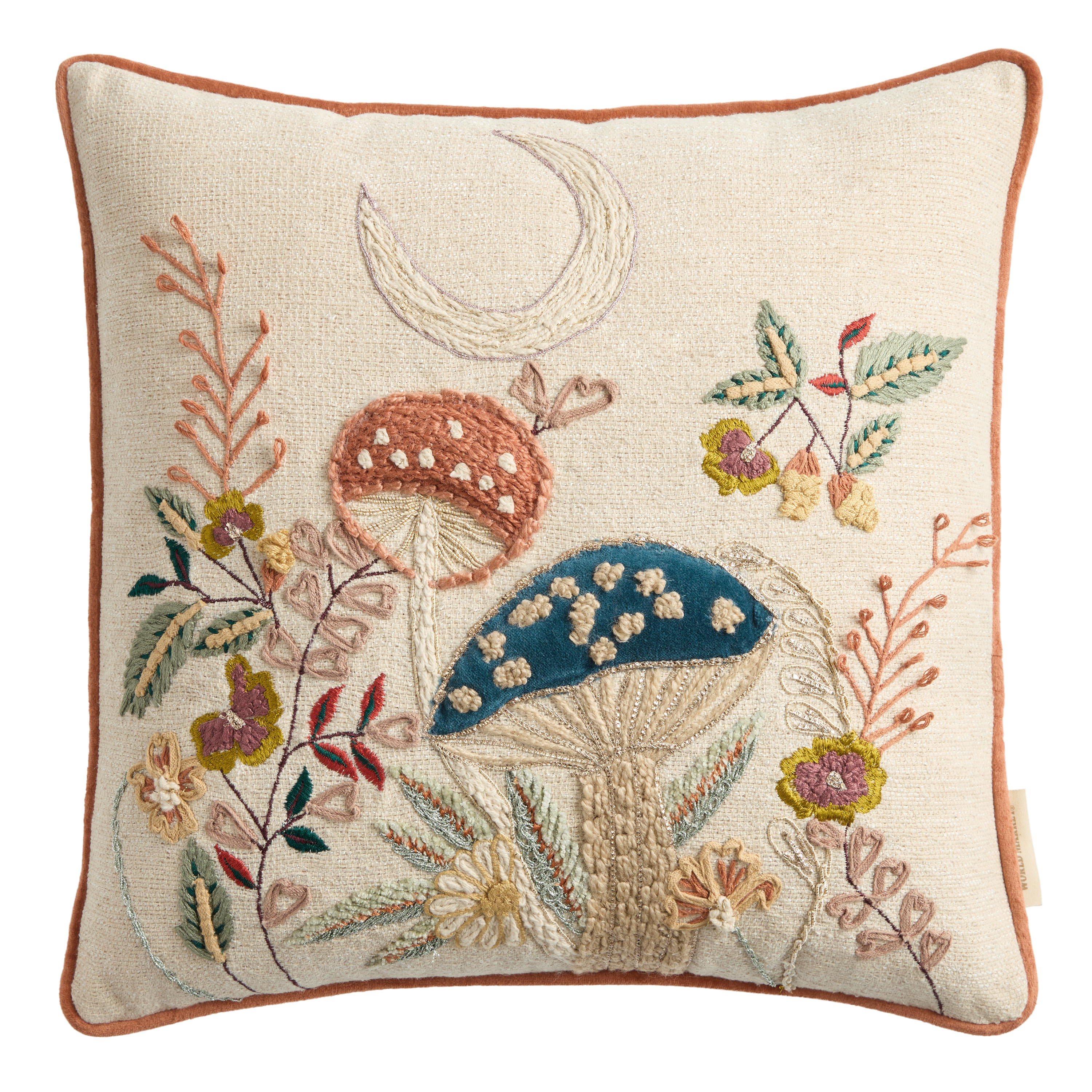 Oatmeal Mushroom Embroidered Throw Pillow | World Market