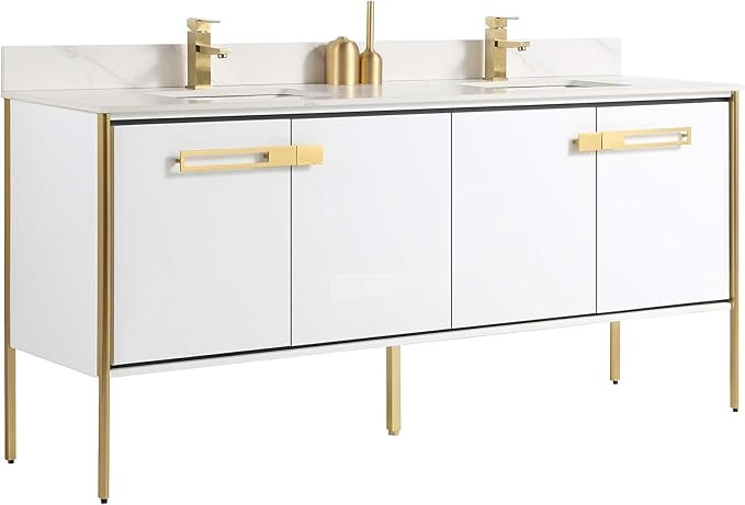 Fine Fixtures Oakville 72 in. W x 20 in. D x 33 in. H Bathroom Vanity in Matte White with White C... | Amazon (US)