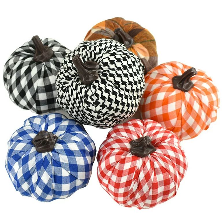 Foam Pumpkins Plaid Design 6PCS Decorative Artificial Vegetables for Halloween | Walmart (US)