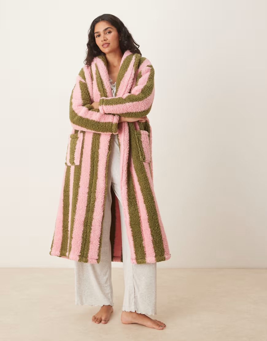 Threadbare long striped robe in green and pink | ASOS (Global)