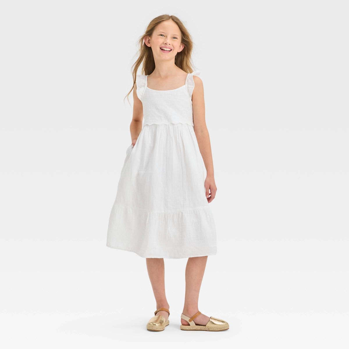 Girls' Sleeveless Woven Midi Dress - Cat & Jack™ White S | Target