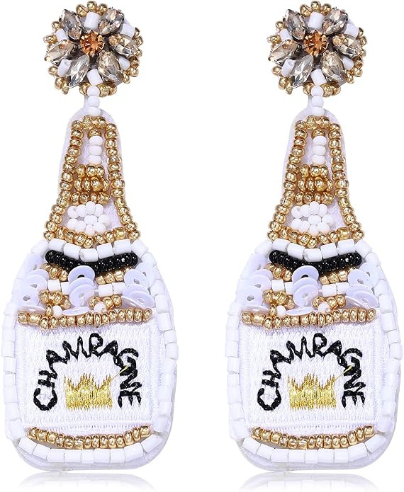 Beaded Earrings Champagne Bottle Drop Dangle Earrings Handmade Champagne Earrings Fashion Jewelry | Amazon (US)