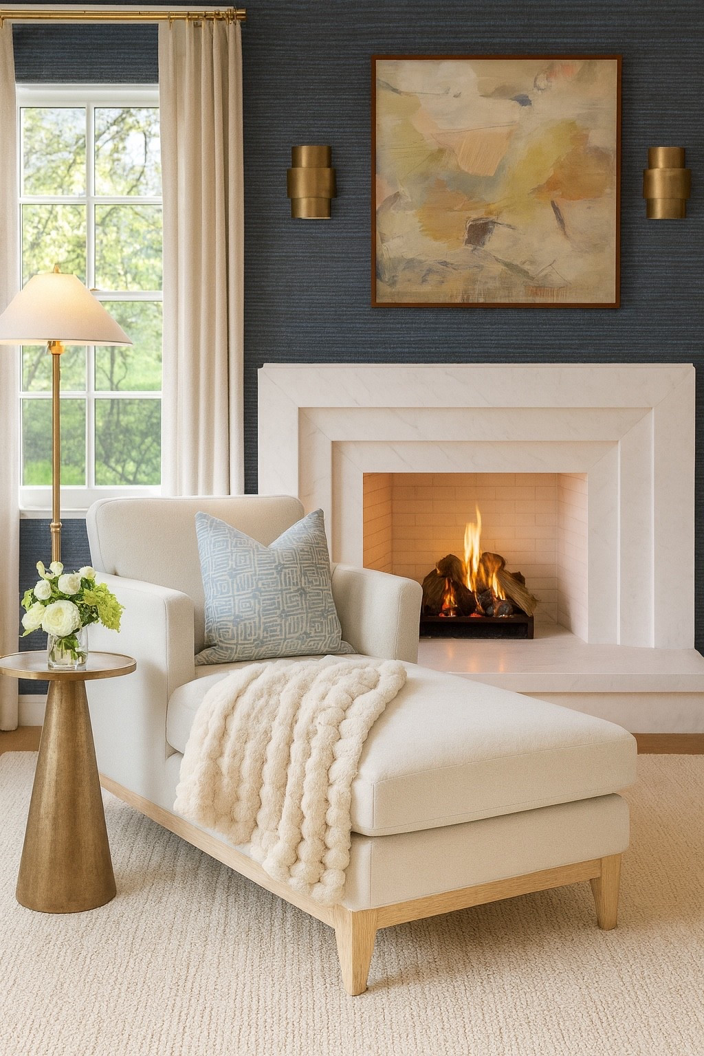 A bold yet cozy spot to relax all day long 

#fireplace #wallpaper #homedecor 

#LTKHome #LTKSaleAlert