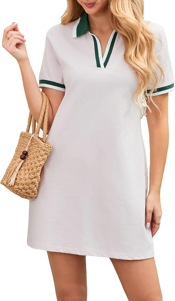 Women's Polo Dress Short Sleeve V Neck Golf Tennis Workout Dress 2025 Casual Summer Mini Dress wi... | Amazon (US)