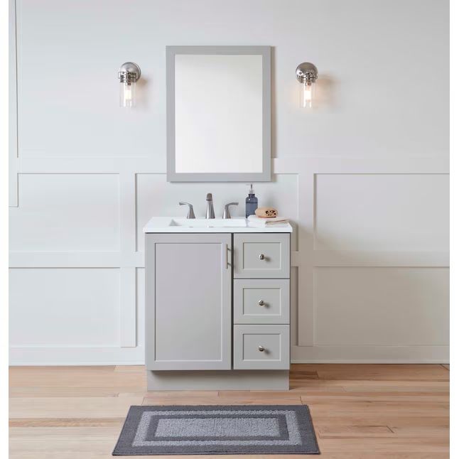 Style Selections Davies 30-in Gray Single Sink Bathroom Vanity with White Cultured Marble Top (Mi... | Lowe's