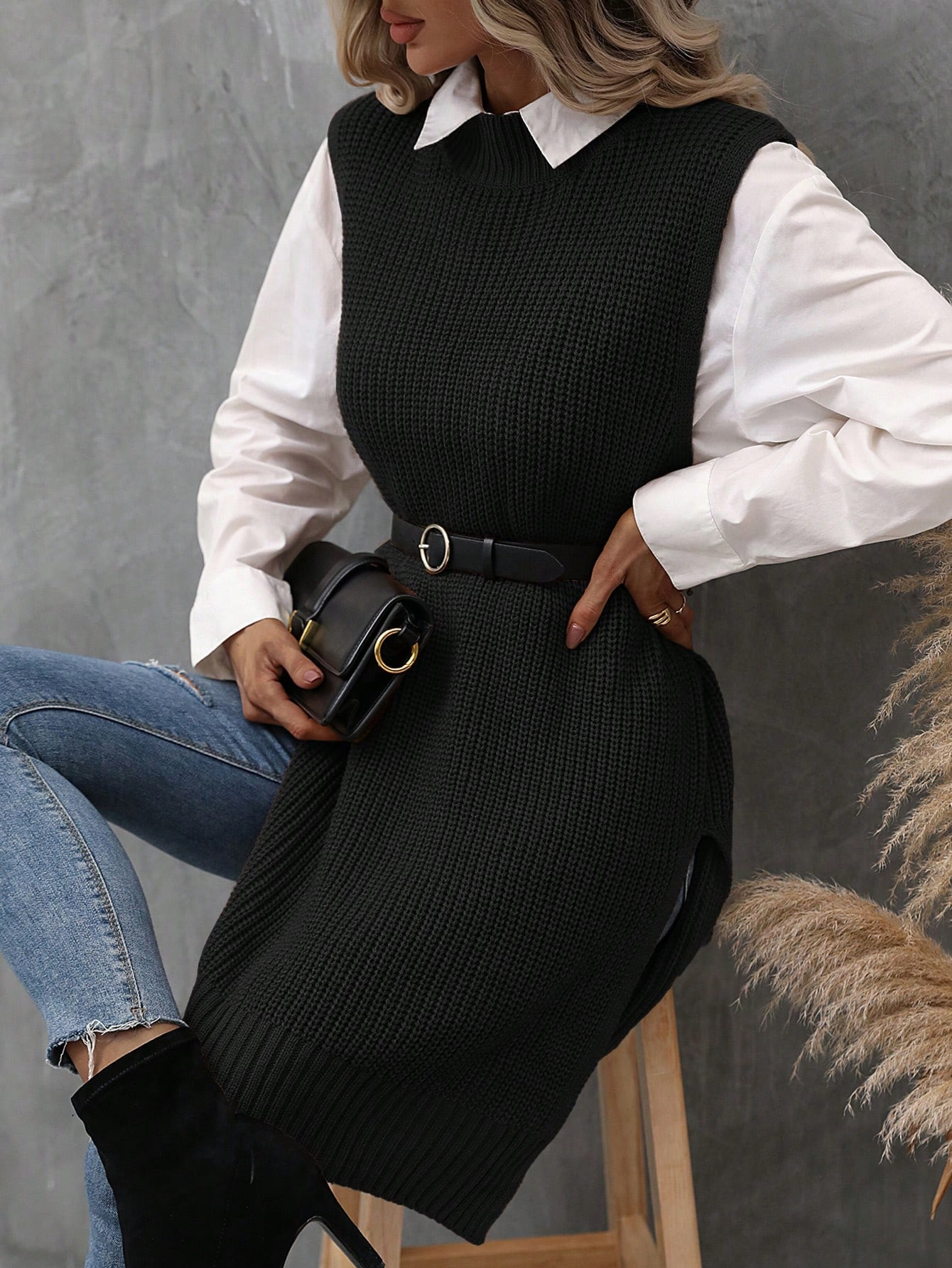 SHEIN LUNE 1pc Split Hem Sweater Vest | SHEIN