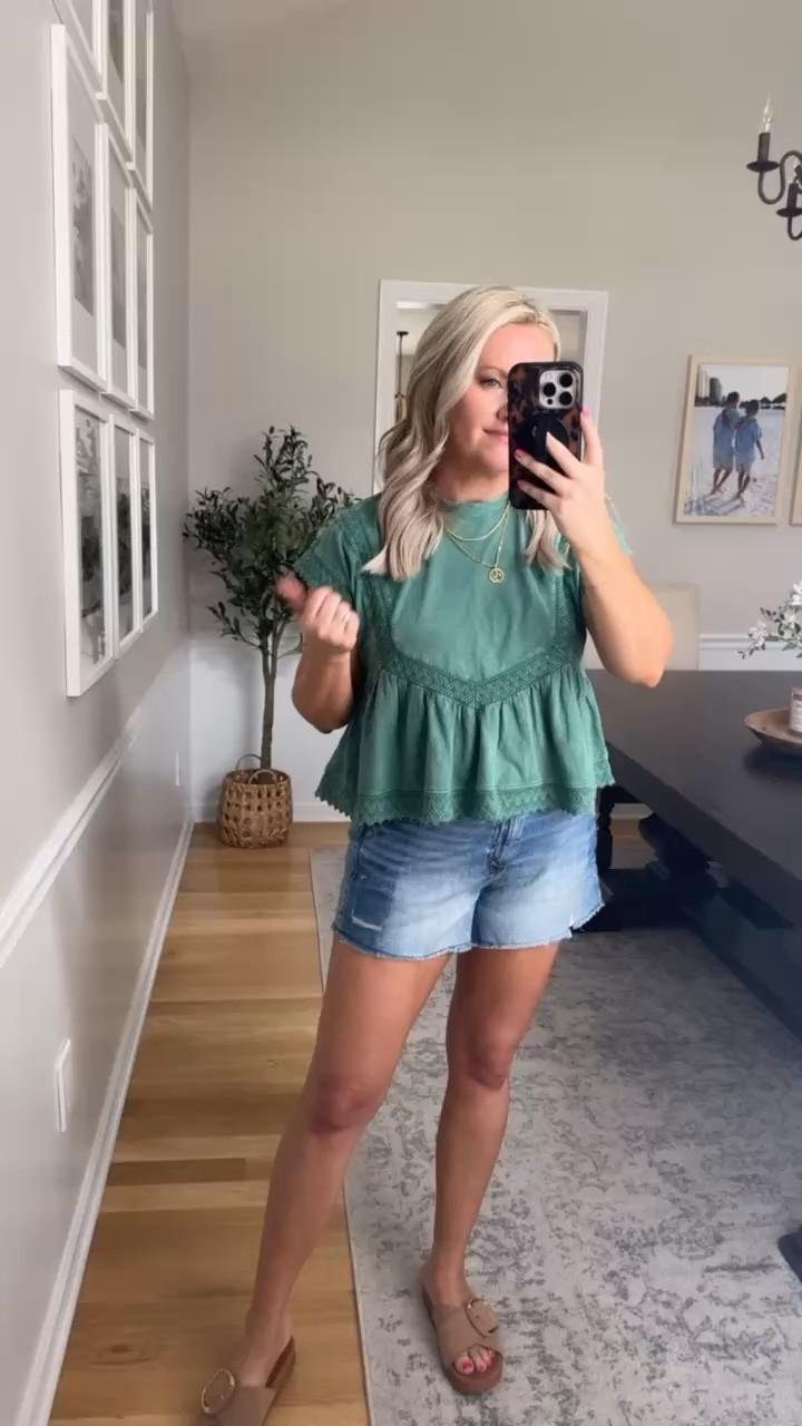This green top is such a fun and easy piece for spring!! I love the flowy fit and pretty detailing, it adds the perfect pop of color while still being super comfortable. Paired with denim shorts, it is an effortless everyday look you will keep reaching for.

Wearing size small.

spring outfit ideas green blouse outfit denim shorts outfit casual spring outfit everyday style comfy chic outfit womens spring fashion effortless outfit summer outfit ideas cute casual look lovelylifestyling

#LTKOver40 #LTKootd #LTKSeasonal