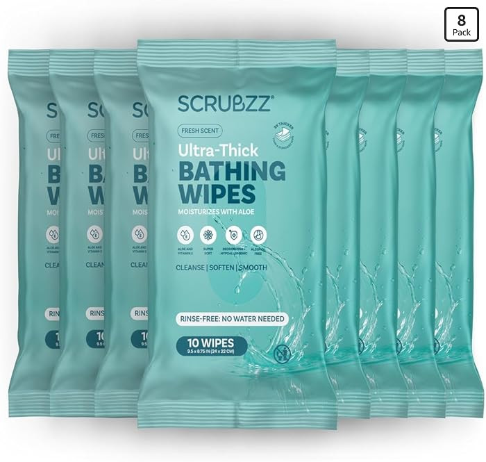 Extra Large Bath Wipes for Adults No Rinse - 80 Disposable Body Cleansing Cloths for Men, Women &... | Amazon (US)
