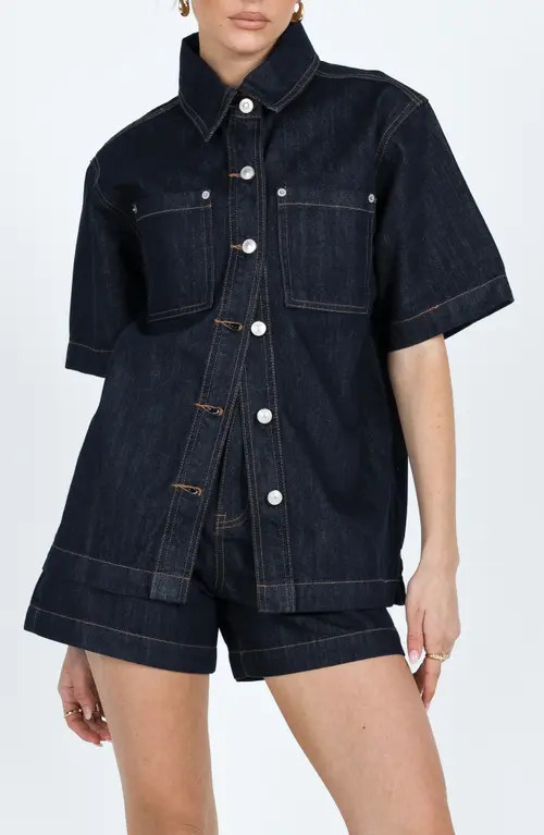 Princess Polly Whitaker Short Sleeve Denim Shacket in Blue at Nordstrom, Size 4 | Nordstrom