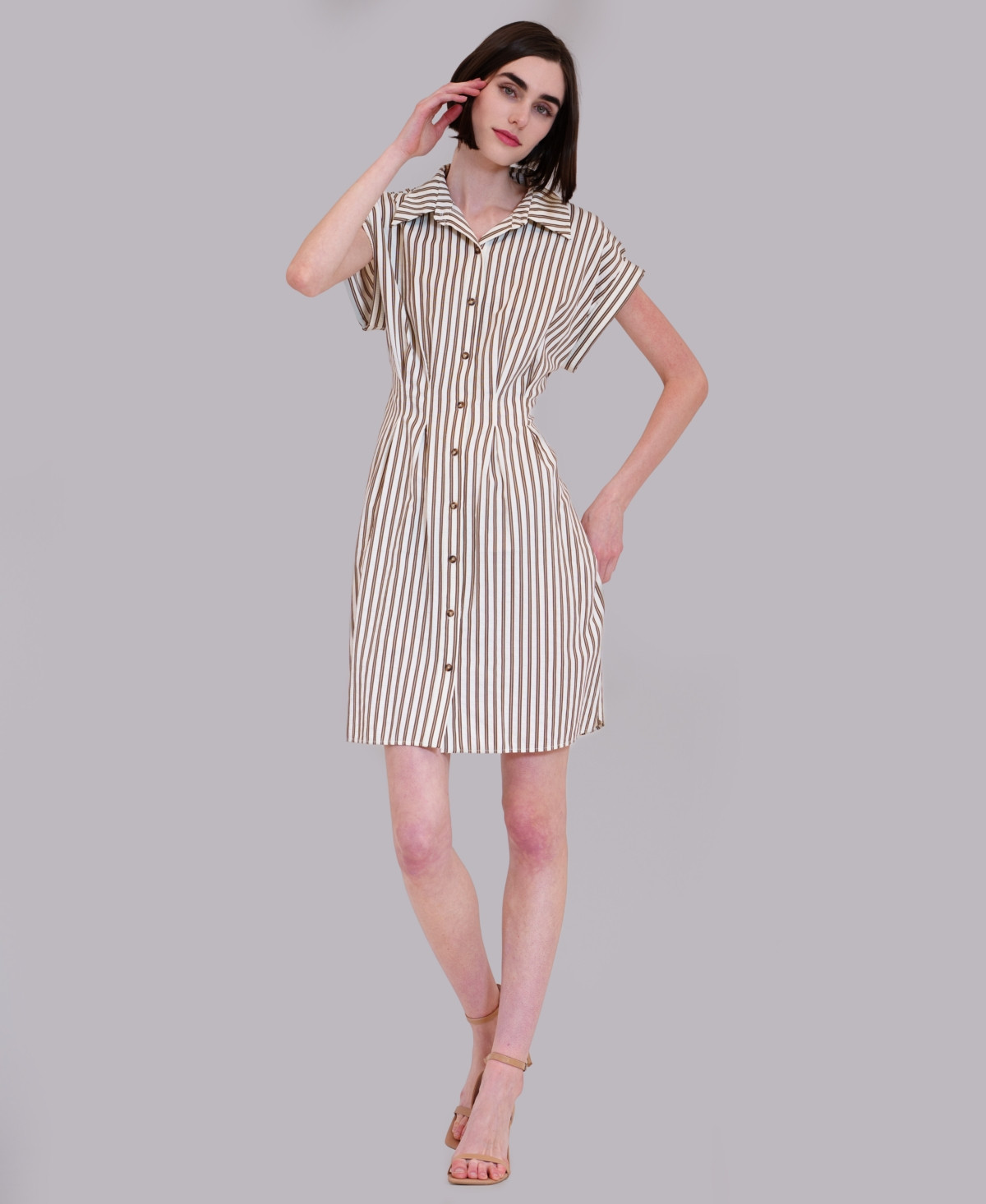 julia jordan Women's Stripe Collared Neck Mini Shirt Dress - Ivory/Multi | Macy's