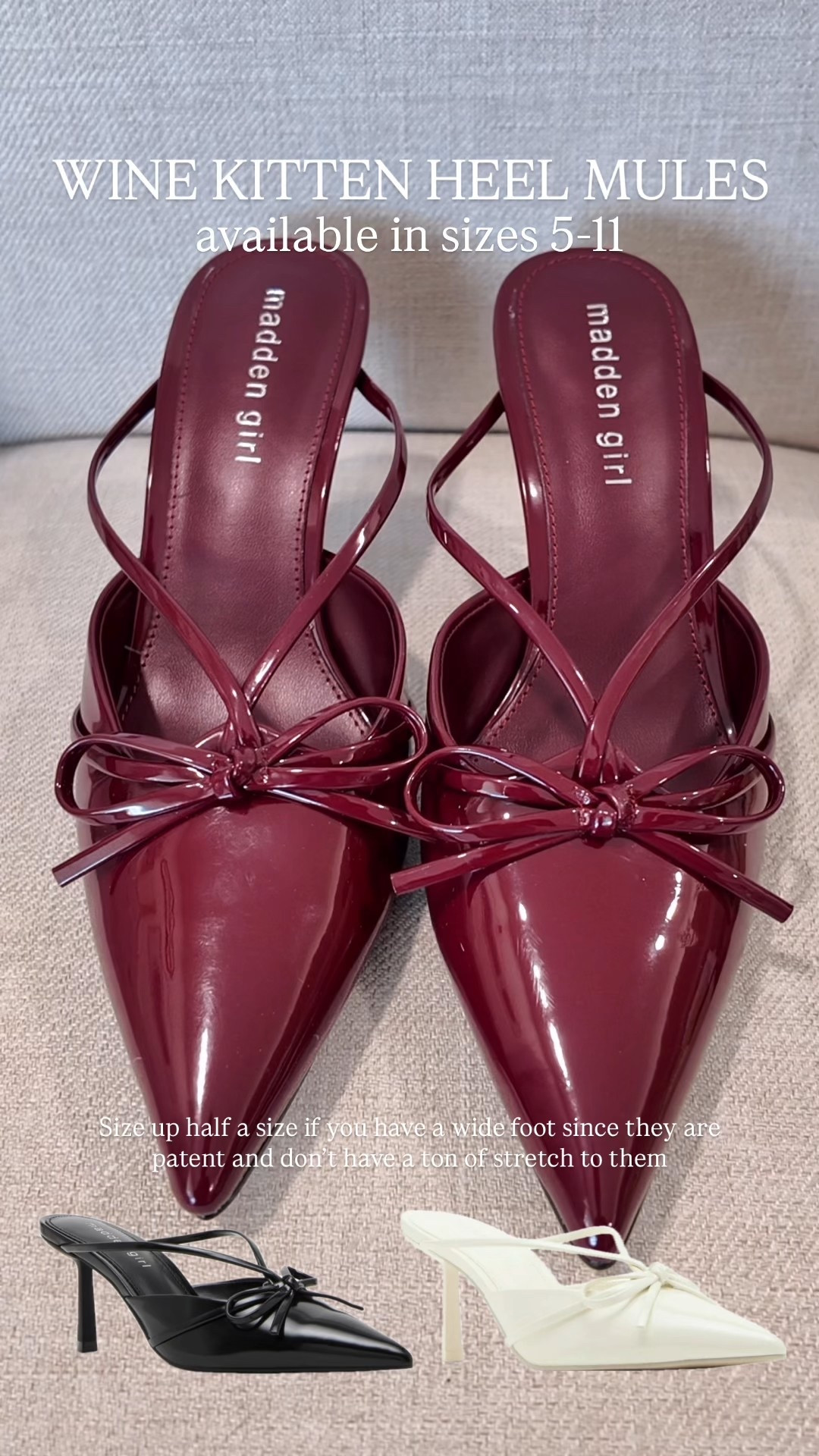 The perfect wine Bordeaux mules for fall! These little heels are sooo comfortable but since they are patent leather, size up half a size if you have a wide foot. I took my normal size. 

Fall kitten heel, Bordeaux, wine, maroon 


#LTKMidsize #LTKStyleTip #LTKShoeCrush