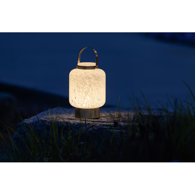 Allsop 5.7-in x 8.5-in White Glass Solar Outdoor Decorative Lantern | Lowe's