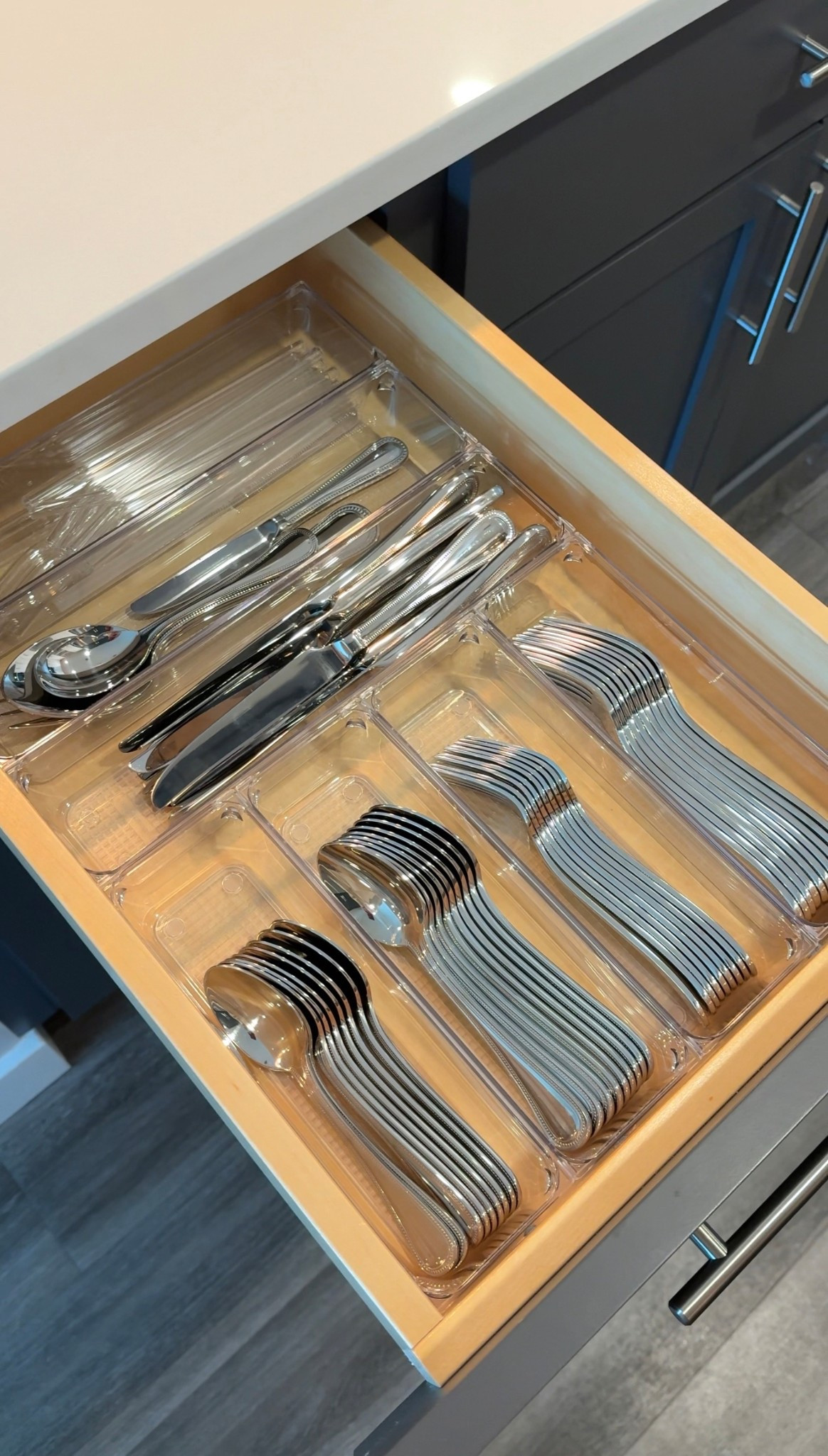 SILVERWARE ORGANIZATION 🩶 The spoons and forks are the 3x9” size and the knives and straws are the 3x12” size. They can be held in place on the bottom by museum gel so they don’t shift back and forth. #thecontainerstore #crateandbarrel 

#LTKHome